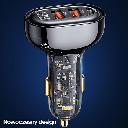 USAMS ŁADOWARKA 2XUSB 1XUSB-C DO SAMOCHODU SZYBKIE ŁADOWANIE 125W CC158CC01