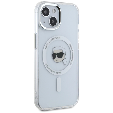 KARL LAGERFELD ETUI MAGNETYCZNE DO IPHONE 15 PLUS METALOWE Z LOGO KARL HEAD