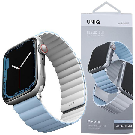 Etui Uniq pasek Revix na Apple Watch 1/2/3/4/5/6/7/8/SE/SE2/Ultra 42/44/45/49mm. Reversible Magnetic biały-niebieski/white-blue