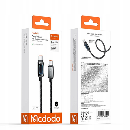 MCDODO KABEL USB-C USB-C SZYBKIE ŁADOWANIE USB TYP C PD 100W 1M CZARNY
