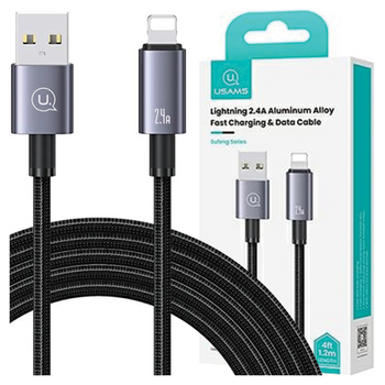 USAMS KABEL USB NA DO LIGHTNING 2,4A DO IPHONE 2M STALOWY Z ŁADOWANIEM