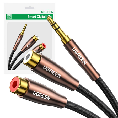 Ugreen kabel przewód audio 3,5 mm mini jack - 2xRCA (żeńskie) 25 cm czarny (AV194 50129)