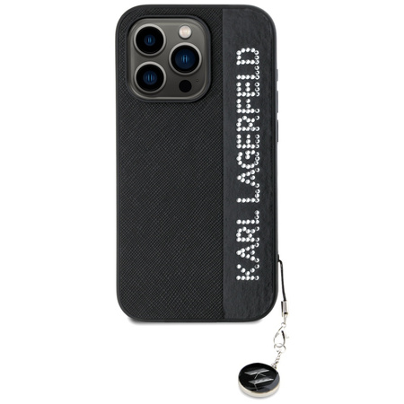 KARL LAGERFELD POKROWIEC DO IPHONE 15 PRO MAX SAFFIANO Z DŻETAMI I CHARMIEM
