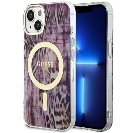 Etui Guess GUHMP14SHLEOPWP na iPhone 14 - różowe Leopard MagSafe