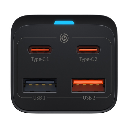 Baseus GaN3 Pro szybka ładowarka sieciowa GaN 2 x USB Typ C / 2 x USB 65W PD, QC4.0+, AFC, PPS + kabel USB Typ C - USB Typ C 1m czarny (CCGP040101)