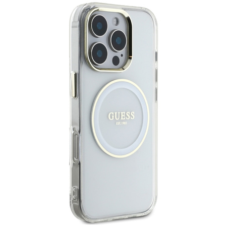 GUESS ETUI CASE IML METAL CIRCLE DO IPHONE 16 PRO DO MAGSAFE KLASYK LOGO