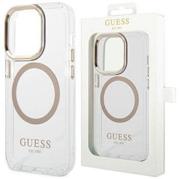 Guess GUHMP14XHTRMD iPhone 14 Pro Max 6,7" złoty/gold hard case Metal Outline Magsafe