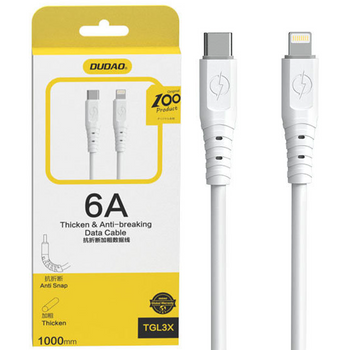 Dudao kabel, przewód USB Typ C - Lightning 6A 65W PD biały (TGL3X)