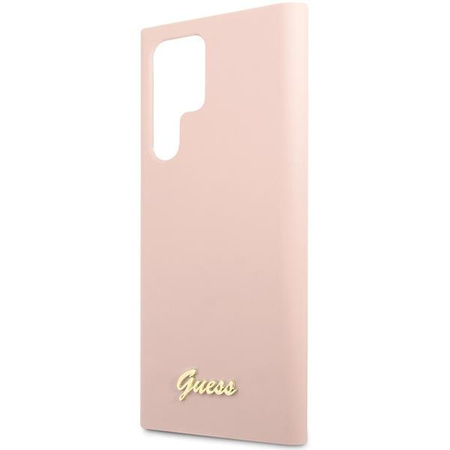 Etui Guess GUHCS23LLSLMGPP S23 Ultra S918 - różowe Silicone Script Metal Logo