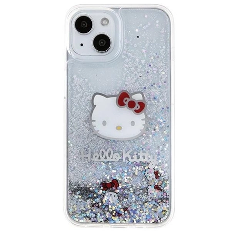 Etui Hello Kitty Liquid Glitter Charms Kitty Head na iPhone 15 - srebrne