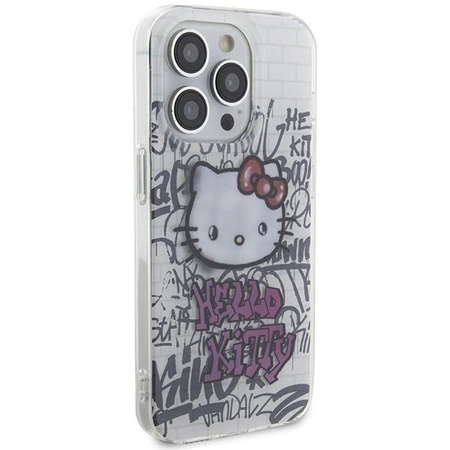 Etui Hello Kitty IML Kitty On Bricks Graffiti na iPhone 15 Pro - białe