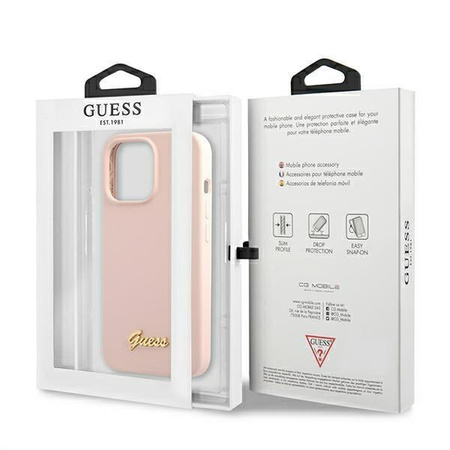 Guess GUHMP13LLSLMGLP iPhone 13 Pro / 13 6,1" jasnoróżowy/light pink hardcase Silicone Script Gold Logo Magsafe