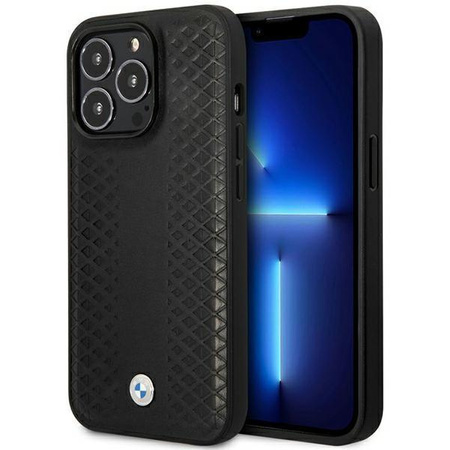 Etui BMW BMHMP14X22RFGK na iPhone 14 Pro Max - czarne Leather Diamond Pattern MagSafe