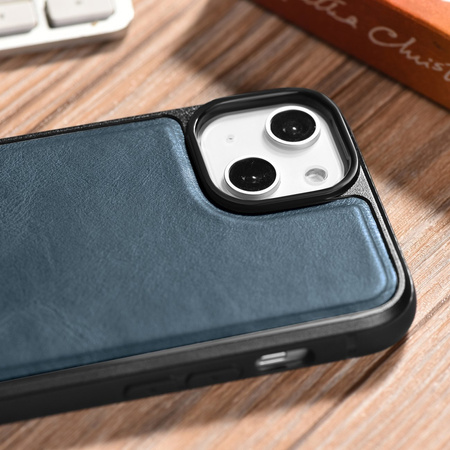 iCarer Leather Oil Wax etui pokryte naturalną skórą do iPhone 14 Plus (kompatybilne z MagSafe) niebieski (WMI14220719-BU)