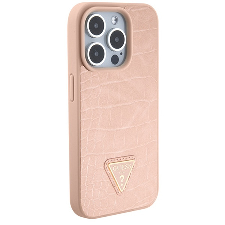 GUESS ETUI HARDCASE DO IPHONE 15 PRO 6.1 CROCO TRIANGLE METAL LOGO RÓŻOWE