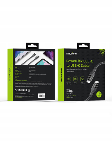INNOSTYLE POWERFLEX KABEL USB-C SZYBKIE ŁADOWANIE DO IPHONE SAMSUNG 3A 60W KEVLAR 2M NIEBIESKI