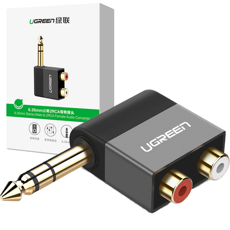 Ugreen adapter audio jack 6.35mm męski do 2xRCA żeński czarny (AV147)