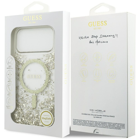 Etui Guess Resin Bottom Glitter MagSafe  do iPhone 17 Pro Max złoty