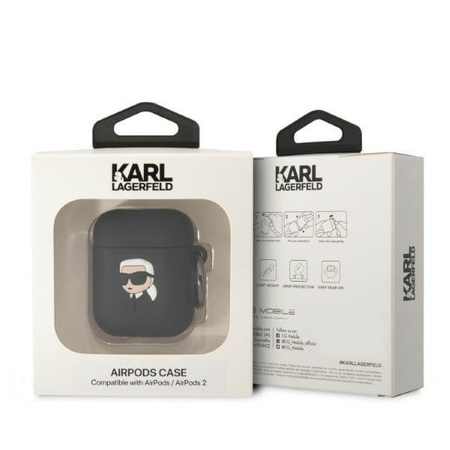 Etui Karl Lagerfeld KLA2RUNIKK na AirPods 1/2 - czarne Silicone Karl Head 3D