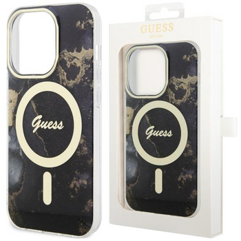 Etui Guess GUHMP14SHTMRSK na iPhone 14 - czarne Golden Marble MagSafe