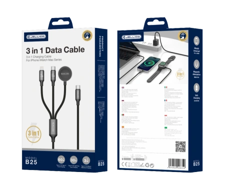 JELLICO kabel B25 3w1 (Apple Watch) 3.1A 1.2M Czarny