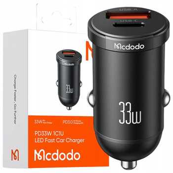MCDODO MOCNA SZYBKA £ADOWARKA SAMOCHODOWA DO TELEFONU 2X USB USB-C 33W LED