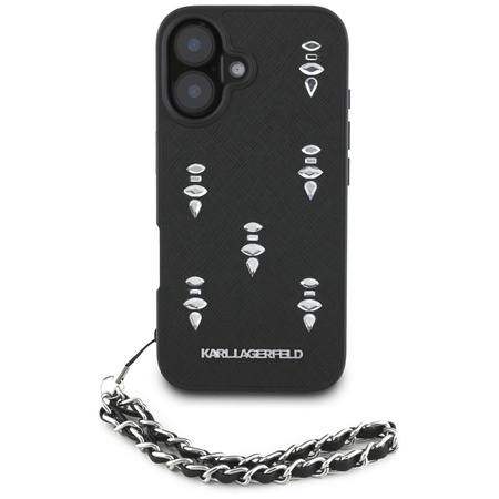 KARL LAGERFELD ETUI SAFFIANO CRYSTALS DO IPHONE 16 Z ŁAŃCUSZKIEM ELEGANCKIE