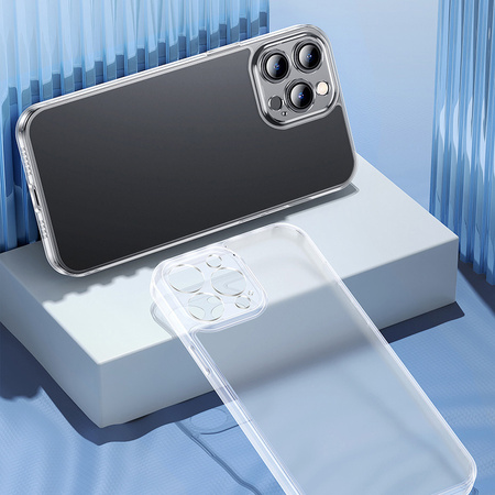 Baseus Frosted Glass Case etui pokrowiec do iPhone 13 Pro Max sztywna obudowa z żelową ramką czarny (ARWS001101)