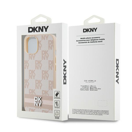 DKNY ETUI HARDCASE DO IPHONE 14 15 13 6,1 LEATHER CHECKERED MONO STRIPES