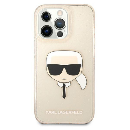 Etui Karl Lagerfeld KLHCP13LKHTUGLGO na iPhone 13 Pro / 13 - złote Glitter Karl's Head