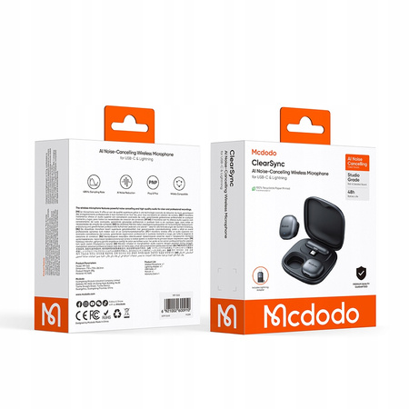 MCDODO MIKROFON BEZPRZEWODOWY KRAWATOWY Z AI DO TELEFONU USB-C LIGHTNING