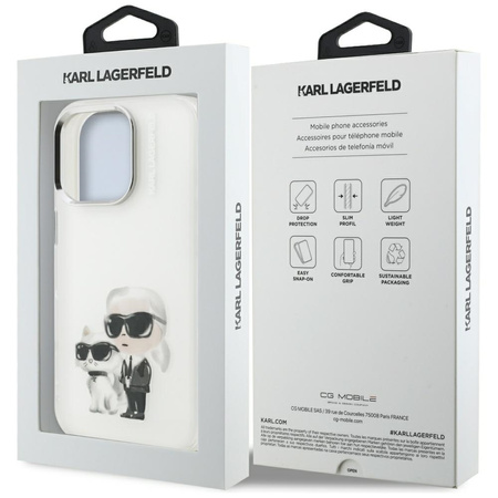 Etui Karl Lagerfeld IML Aquarelle Karl & Choupette & Logo do iPhone 16 Pro biały