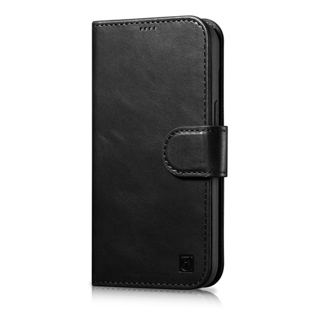 iCarer Oil Wax Wallet Case 2in1 etui iPhone 14 Plus skórzany pokrowiec z klapką Anti-RFID czarny (WMI14220723-BK)