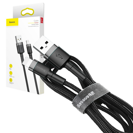 Baseus Cafule Cable wytrzymały nylonowy kabel przewód USB / Lightning QC3.0 1.5A 2M czarny (CALKLF-CG1)