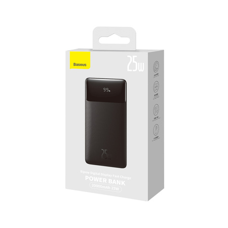 Powerbank 20000mAh USB / USB C 25W PD QC + kabel USB C 60W Baseus Bipow - czarny