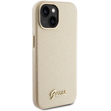 Etui Guess Glitter Glossy Script do iPhone 15 - złote