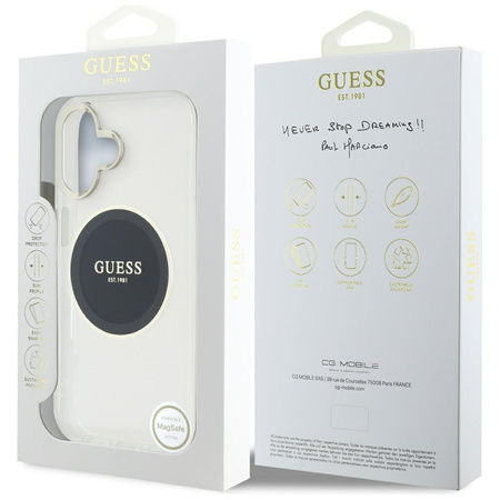 GUESS ETUI POKROWIEC DO IPHONE 16 DO MAGSAFE LOGO METALOWE OKRĘG ZŁOTE