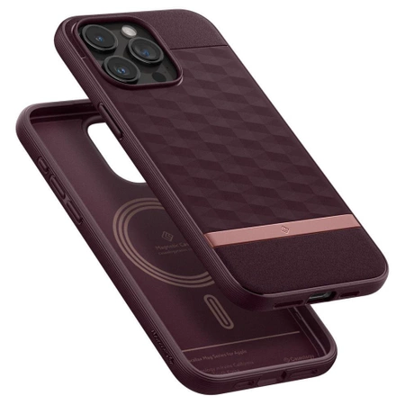 Etui Caseology Parallax Mag z MagSafe na iPhone 15 Pro - burgundowe