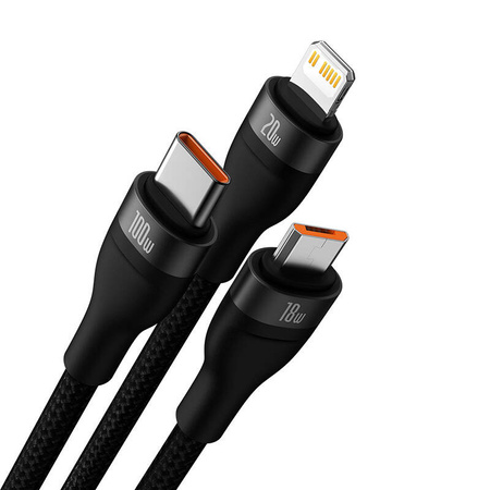 BASEUS KABEL USB 3W1 PRZEWÓD DO TELEFON TABLET IPHONE USB-C MICRO USB 100W