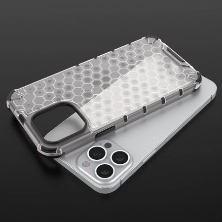 HURTEL ETUI HONEYCOMB DO IPHONE 13 PRO MAX Z ŻELOWĄ RAMKĄ ANTYWSTRZĄSOWE