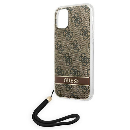 Etui Guess GUOHCN61H4STW na iPhone 11 - brązowe 4G Print Strap