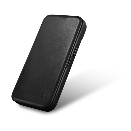 iCarer CE Oil Wax Premium Leather Folio Case skórzane etui iPhone 14 Plus z klapką magnetyczne MagSafe czarny (AKI14220707-BK)