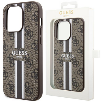 Etui Guess GUHMP14MP4RPSW na iPhone 14 Plus - brązowe 4G Printed Stripes MagSafe
