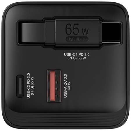 Verbatim Ładowarka sieciowa GaN 65W 2xUSB-C/USB-A + Adapter EU/UK/US czarny/black 32217