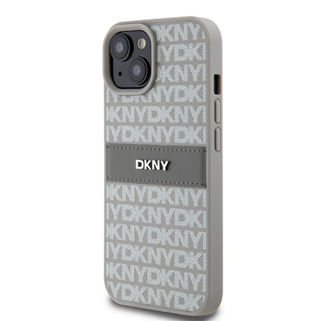 DKNY ETUI HARDCASE DO IPHONE 15 14 13 Z LEATHER MONO STRIPE & METAL LOGO