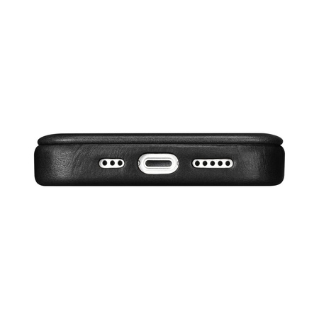 iCarer CE Oil Wax Premium Leather Folio Case skórzane etui iPhone 14 Plus z klapką magnetyczne MagSafe czarny (AKI14220707-BK)