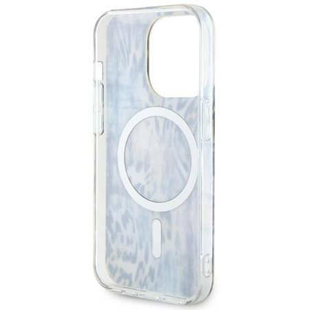 Etui Guess GUHMP14LHLEOPWB na iPhone 14 Pro - niebieskie Leopard MagSafe