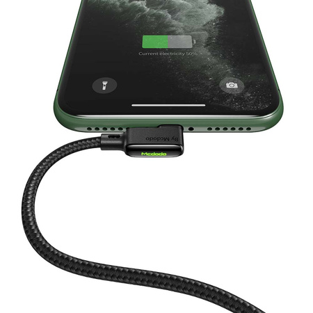 MCDODO KABEL KĄTOWY 90° USB LIGHTNING DWUSTRONNY DO IPHONE 12 13 14 LED 2M