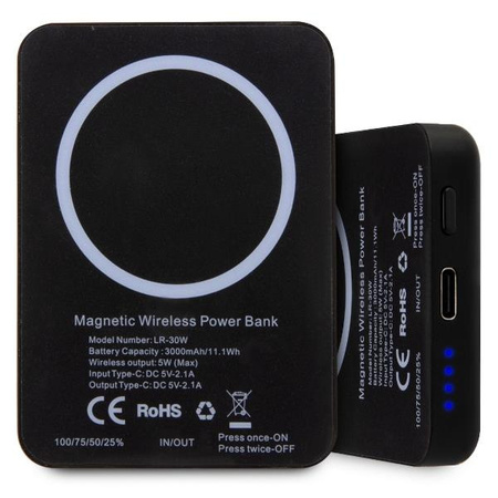 Etui Karl Lagerfeld Powerbank indukcyjny KLPBMKIOTTGK 5W 3000mAh - czarne Ikonik MagSafe