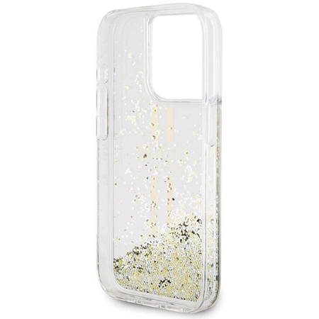 Etui Guess Liquid Glitter Gold Stripes na iPhone 15 Pro - przezroczyste